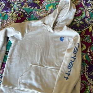 Carhartt Cream Hoodie with Blue Logo